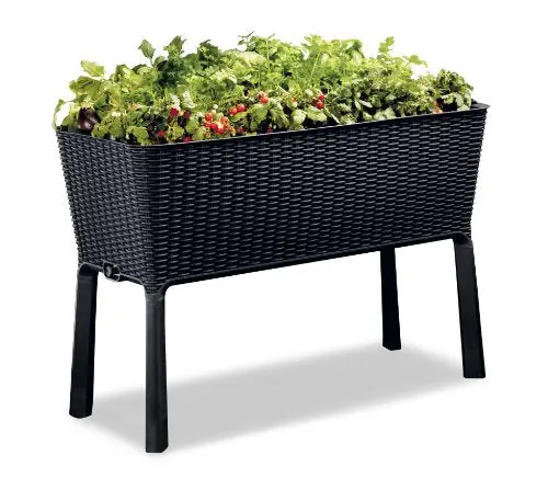 Keter Easy Grow Raised Garden Bed – 31.7-Gallon Self-Watering Planter with Drainage Plug (Graphite)