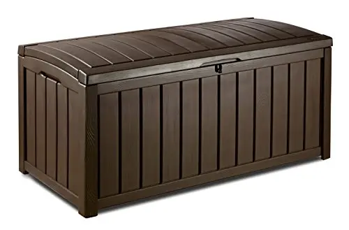 Keter Glenwood 101-Gallon Resin Deck Storage Box — Weather-Resistant Patio Bin in Warm Brown Finish
