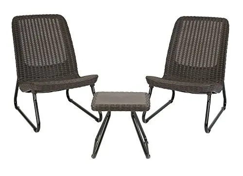 Keter Whiskey Brown Resin Wicker Patio Furniture Set – Includes Side Table & Comfortable Outdoor Chairs