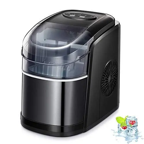 Kismile 26-LB Countertop Ice Maker – Compact Self-Cleaning Unit, 9 Cubes in 6–8 Minutes, Black Design for Kitchen or Bar
