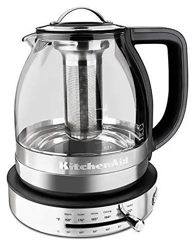 KitchenAid KEK1322SS Electric Glass Tea Kettle – 1.5L Capacity, Stainless Steel Base, Fast Boil
