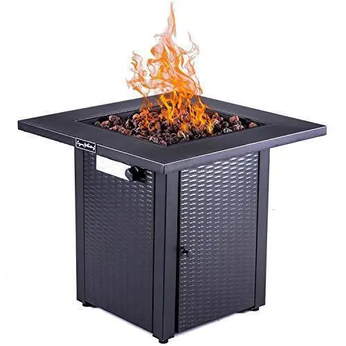 Legacy Heating 28-Inch Square Propane Fire Pit Table – 48,000 BTU, ETL-Certified, Wicker-Style Outdoor Fireplace with Lava Stones