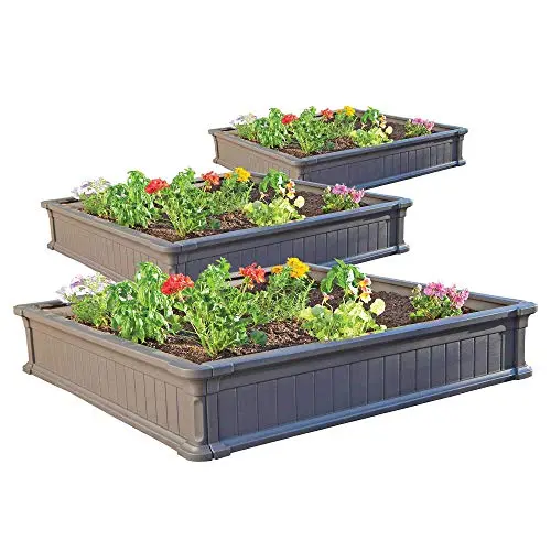 Lifetime 60069 Raised Garden Bed Kit – Modular 4′ x 4′ Planter System (3-Pack)