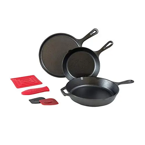 Lodge Essential 7-Piece Cast Iron Skillet Set – Pre-Seasoned Black Cookware Bundle