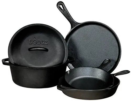 Lodge Pre-Seasoned Cast Iron 5-Piece Cookware Set – Durable Black Enameled Collection