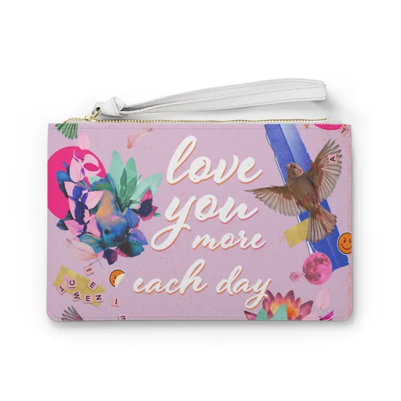 ‘Love You More Each Day’ Floral Vegan Clutch Bag