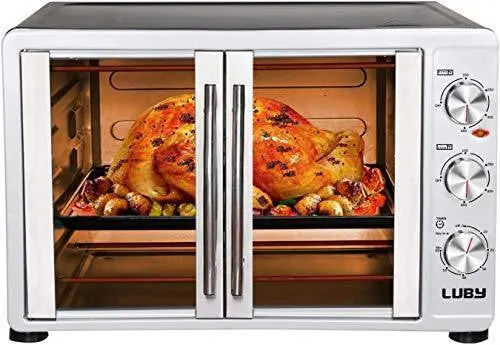 Luby French-Door Countertop Toaster Oven – 18-Slice Capacity, Fits 14″ Pizza & 20-Lb Turkey, Sleek Silver Finish