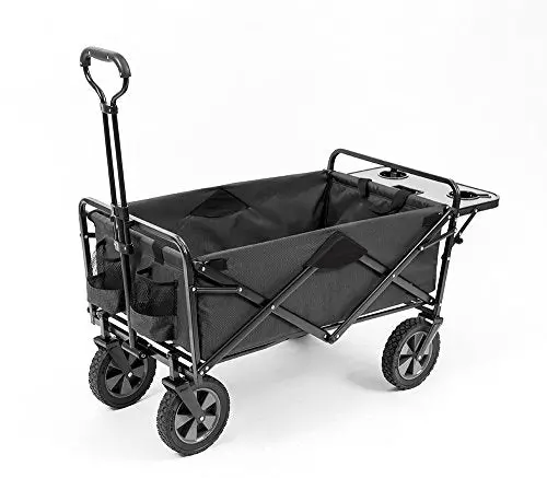 Mac Sports Collapsible Utility Wagon with Integrated Folding Table and Cup Holders – Gray Heavy-Duty Transport Cart