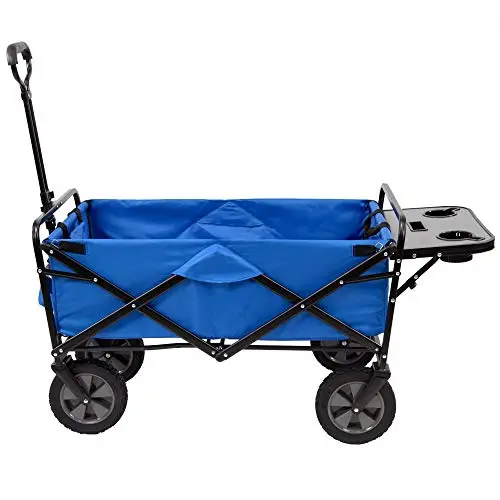 Mac Sports Folding Utility Wagon – Collapsible Outdoor Wagon with Detachable Side Table (Blue)