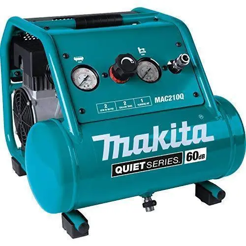Makita MAC210Q Quiet Series 2-Gallon Air Compressor – 1 HP Oil-Free Electric Unit for Light-Duty Inflation and Tool Use