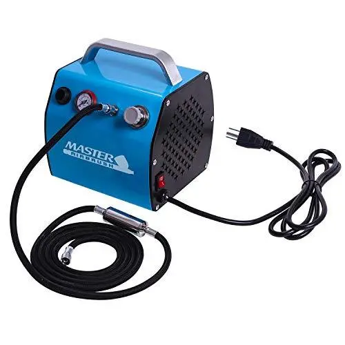 Master Airbrush TC-77 Super-Quiet Air Compressor – High-Performance Studio Unit with 6-Inch Braided Hose & Inline Moisture Filter