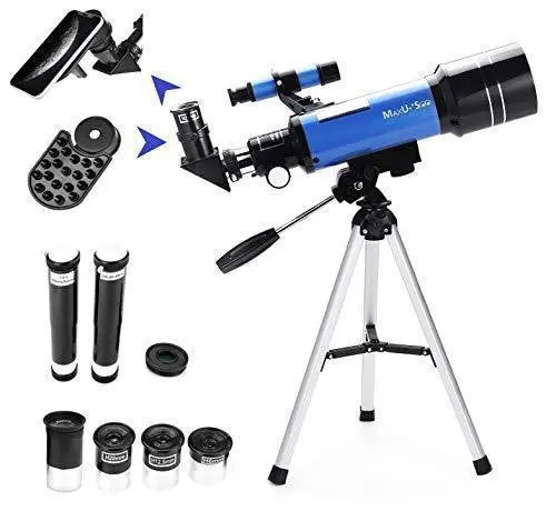 MaxUSee 70mm Refractor Telescope Kit – Beginner-Friendly Astronomy Set with Tripod, Finder Scope, Eyepieces & Smartphone Adapter