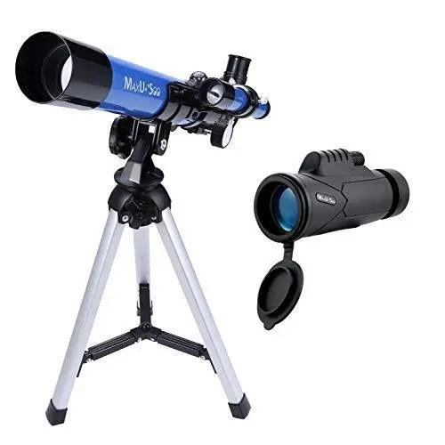 MaxUSee Dual Optics Kit – 400x Kids Telescope + 10×42 HD Monocular with BAK4 Prism, FMC Coating & Moon/Bird Viewing Accessories
