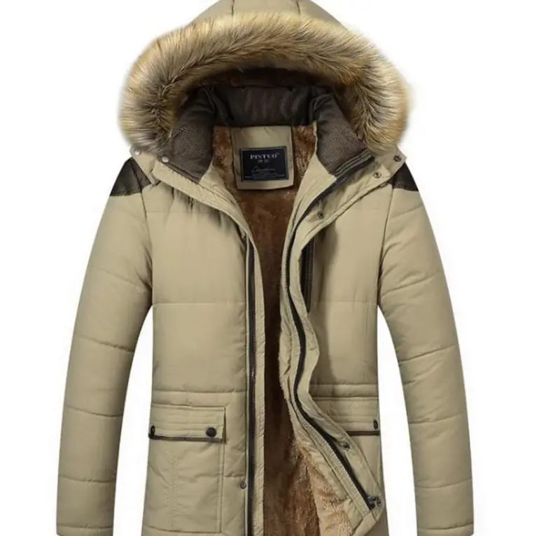 Men’s Beige Winter Hooded Coat