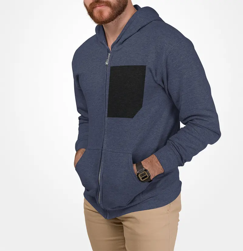 Men’s Black Faux-Pocket Heavy-Blend Zip Hoodie