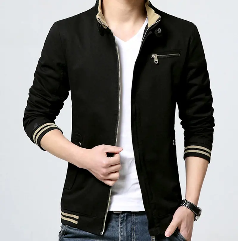 Men’s Black Stand-Collar Zippered Jacket