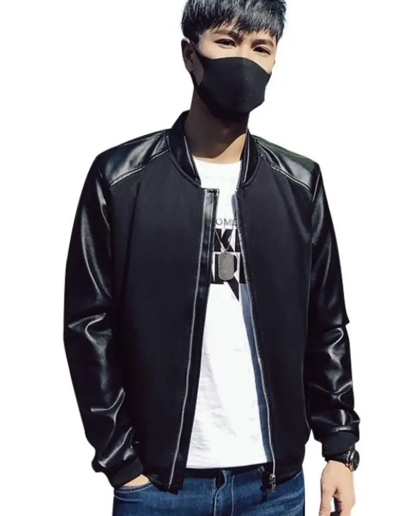 Men’s Bomber Jacket Featuring Vegan Leather Sleeves – Hybrid Streetwear Style
