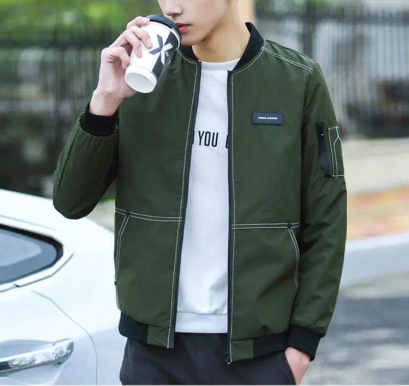 Men’s Bomber Jacket with Contrasting Stitching Accents