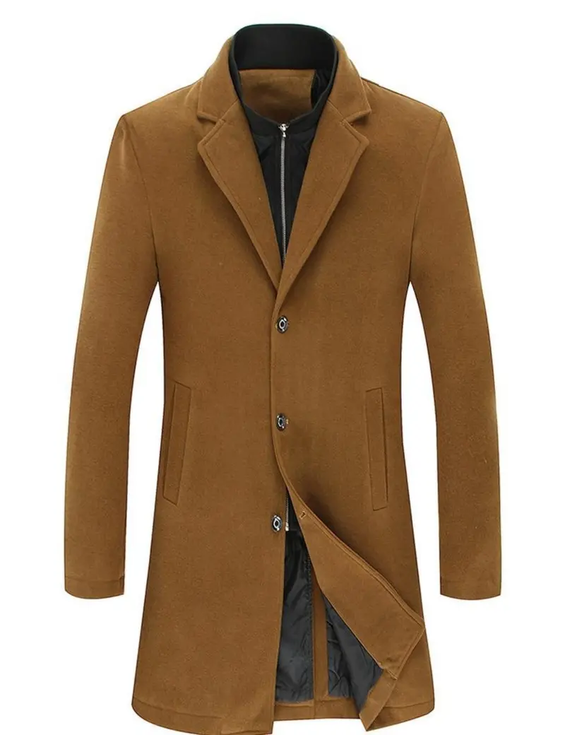 Men’s Brown Wool-Blend Dual-Collar Classic Coat