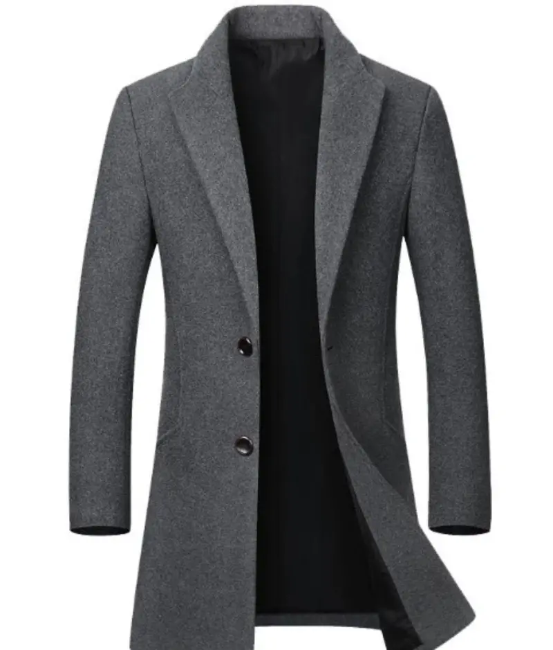 Men’s Classic Dual-Breasted Mid-Length Wool Blend Coat