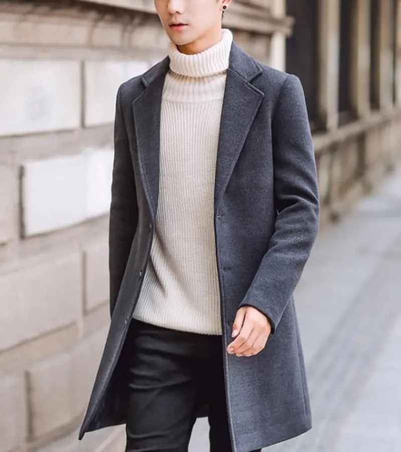 Men’s Dark Gray Slim-Fit Mid-Length Overcoat
