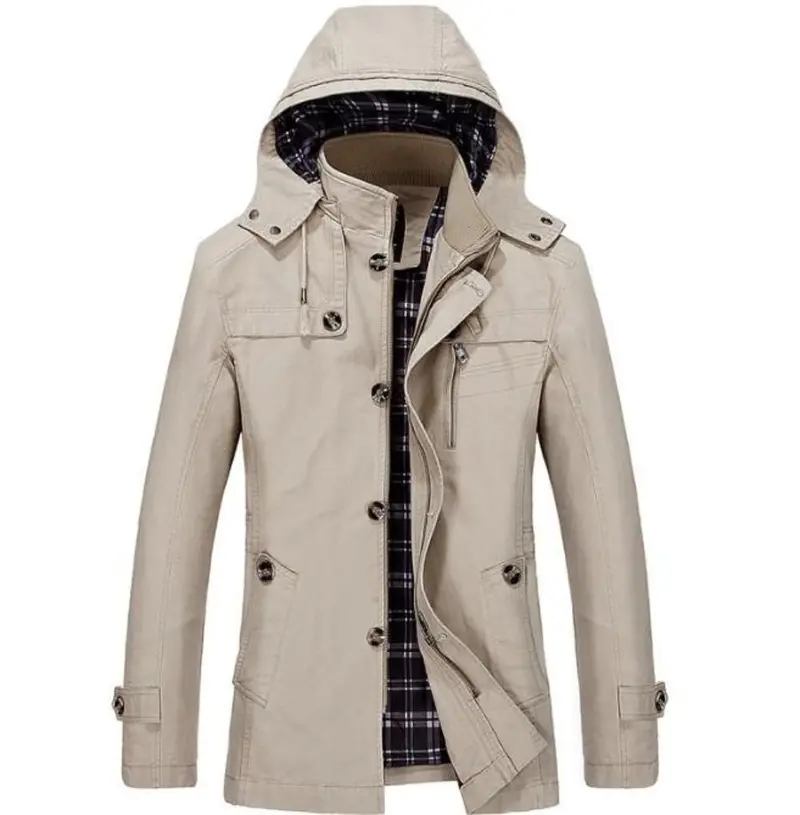 Men’s Hooded Mid-Length Winter Trench Coat