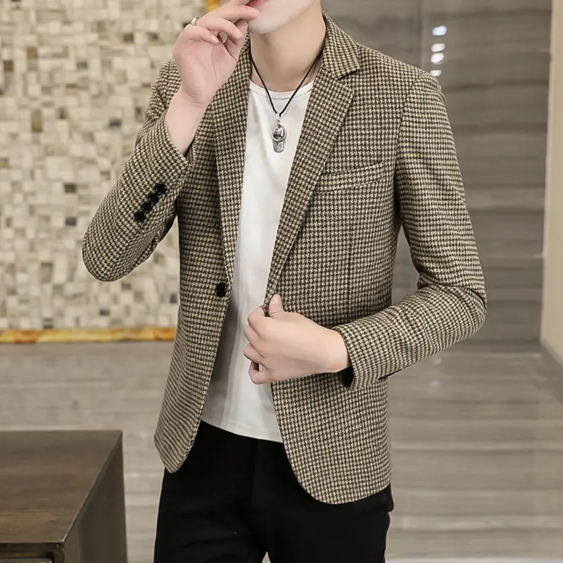 Men’s Houndstooth Slim-Fit Single-Breasted Blazer