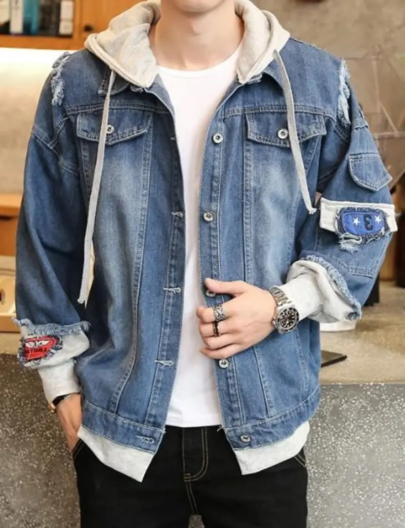 Men’s Layered Denim Hooded Jacket