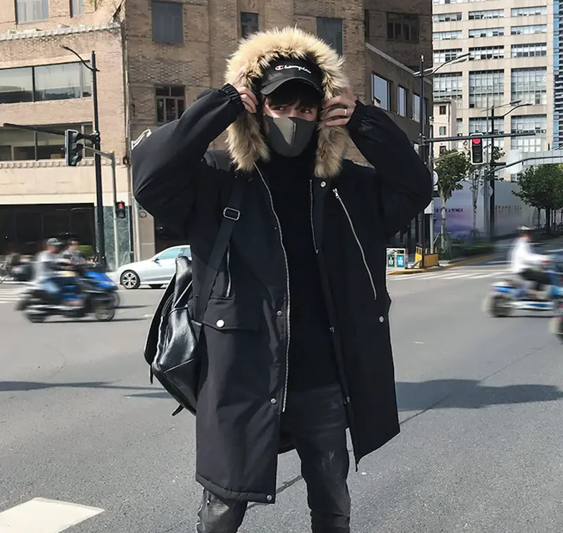 Men’s Long Parka with Removable Faux Fur Hood