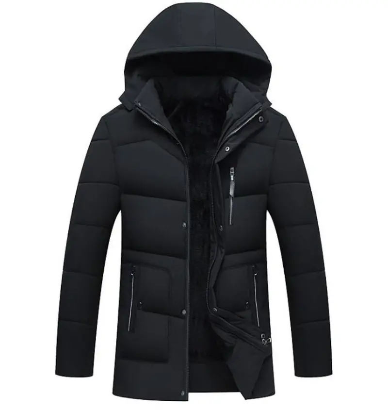 Men’s Mid-Length Winter Coat with Detachable Hood