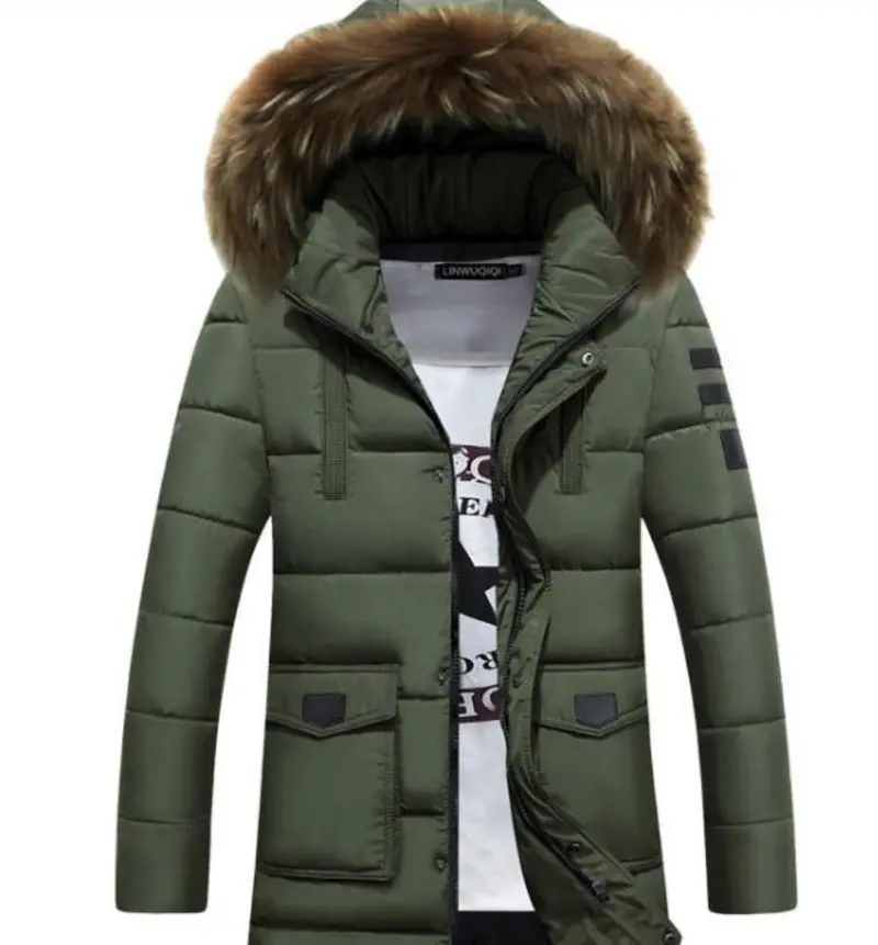 Men’s Military-Style Faux Fur Hooded Winter Coat