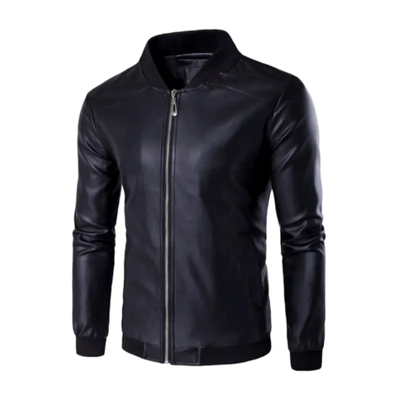 Men’s Minimalist Faux Leather Zip-Up Jacket