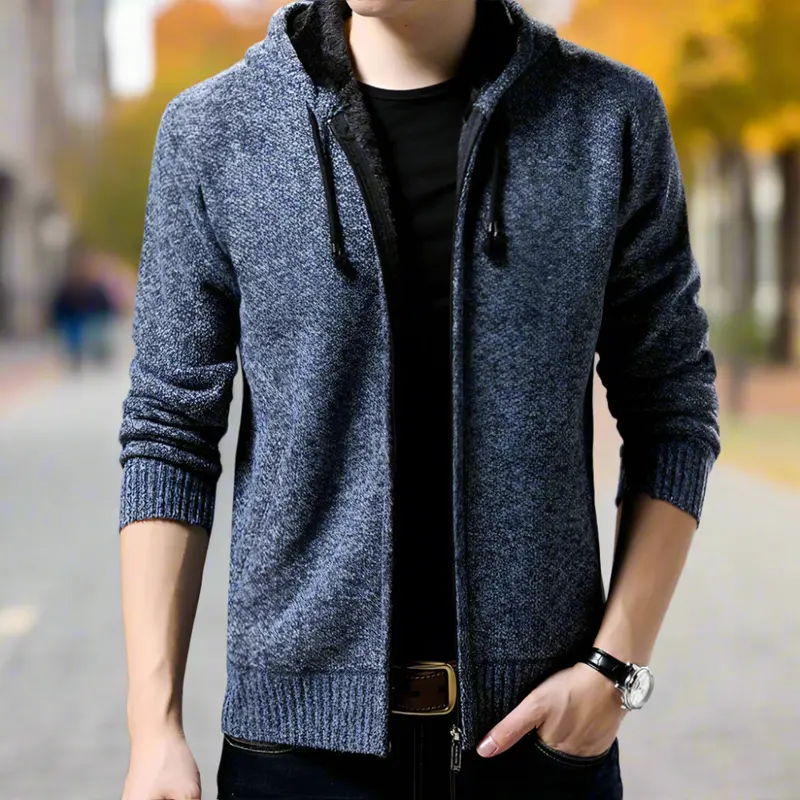Men’s Navy Blue Zip-Up Hooded Jacket