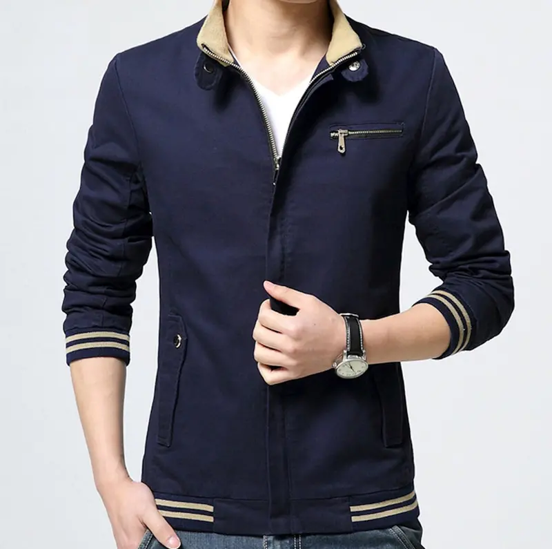 Men’s Navy Stand-Collar Zip-Up Jacket