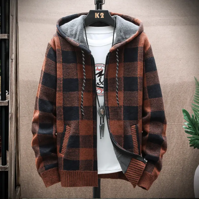 Men’s Plaid Hooded Zip-Up Jacket