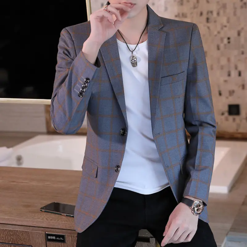 Men’s Plaid Textured Single-Breasted Blazer