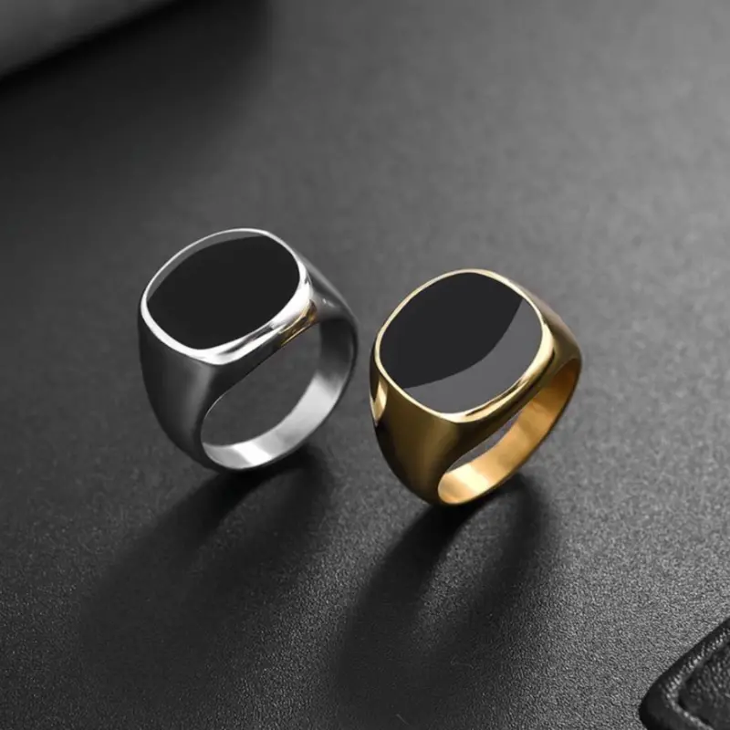 Men’s Stainless Steel Signet Ring – Polished Square Face