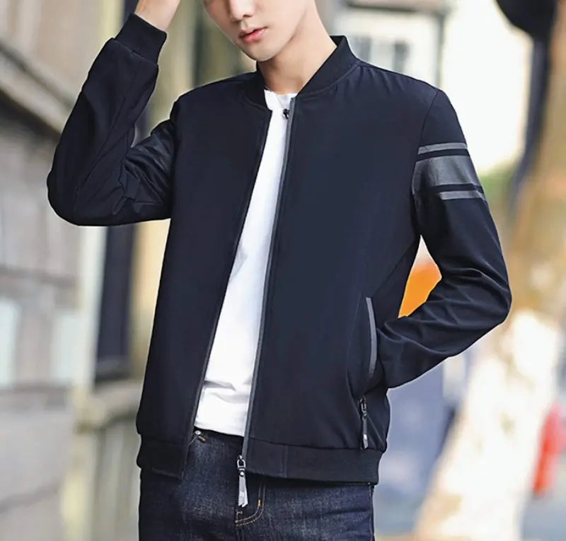 Men’s Striped-Sleeve Zipped Bomber Jacket
