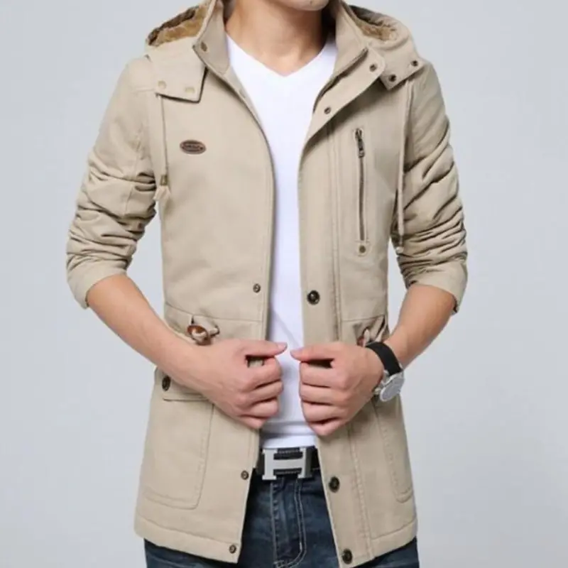 Men’s Tactical Military-Style Hooded Trench Coat