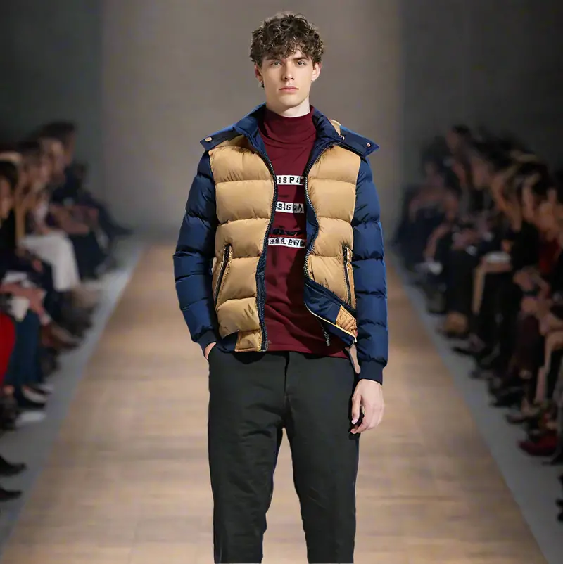 Men’s Two-Tone Puffer Jacket Featuring Detachable Hood