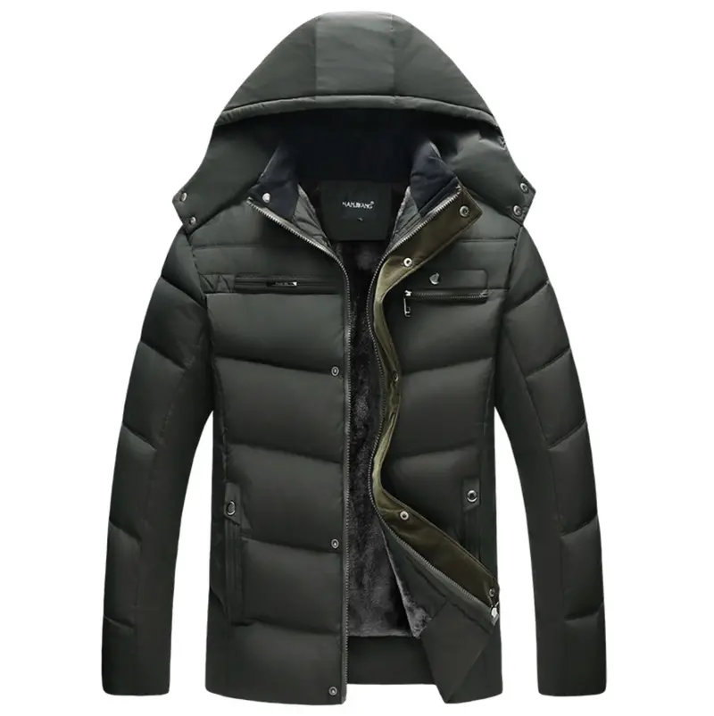 Men’s Winter Zip-Up Hooded Coat – Removable Hood