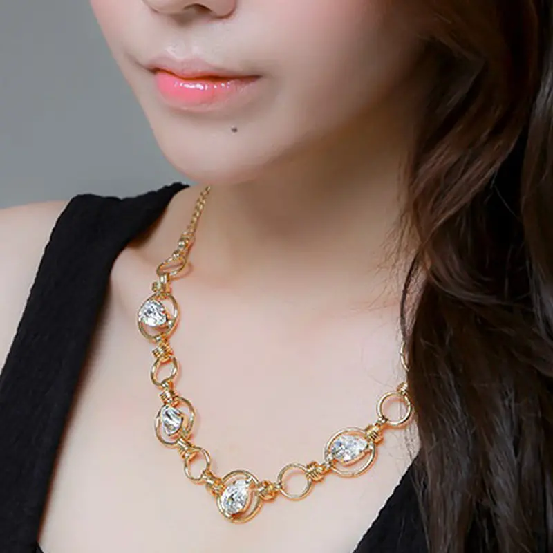 Mika Gold-Tone Crystal Pendant Necklace – Elegant Layering Piece