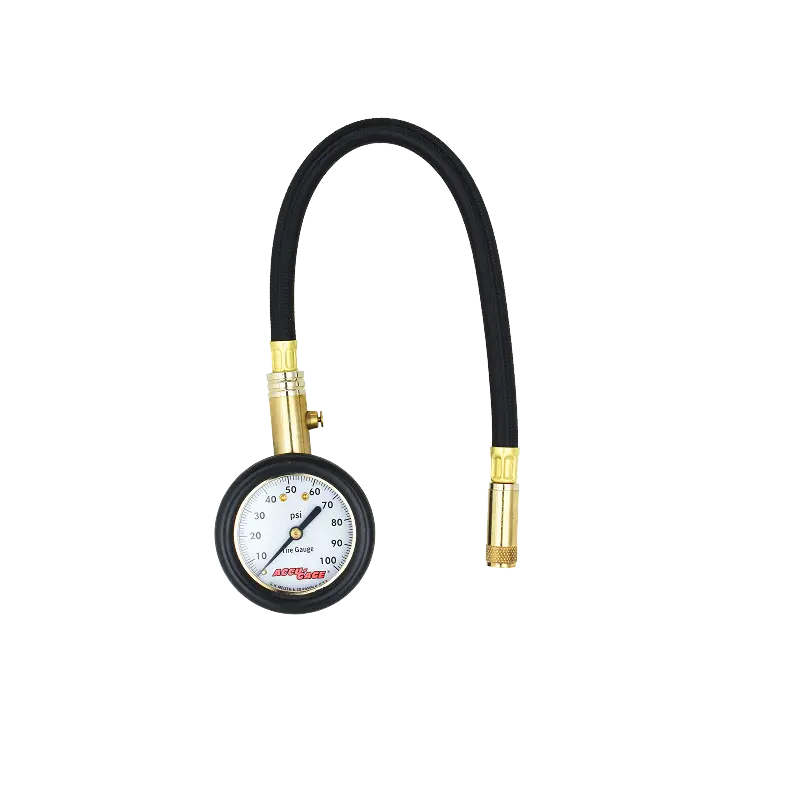 Milton ACCU-GAGE® Dial Tire Pressure Gauge — 0–100 PSI, ANSI-Certified, Braided Hose & Straight Chuck