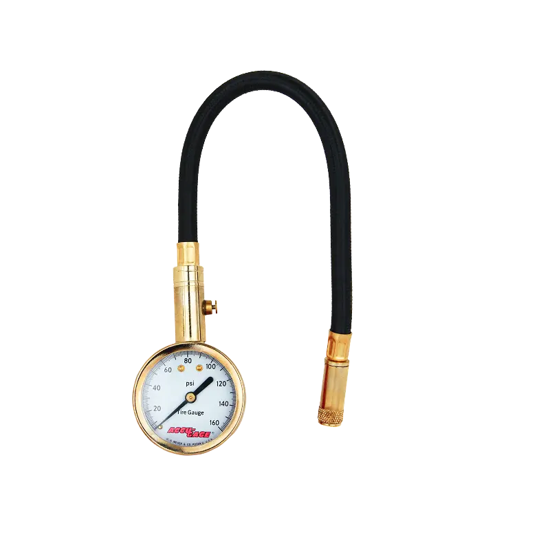 Milton ACCU-GAGE Dial Tire Pressure Gauge with Straight Air Chuck & 11-Inch Braided Hose – 0–160 PSI, ANSI-Certified for Cars, Motorcycles, and Trucks
