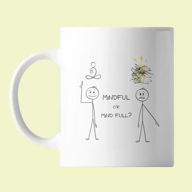 Mindful Stick Figure Illustration Ceramic Mug – 11 oz