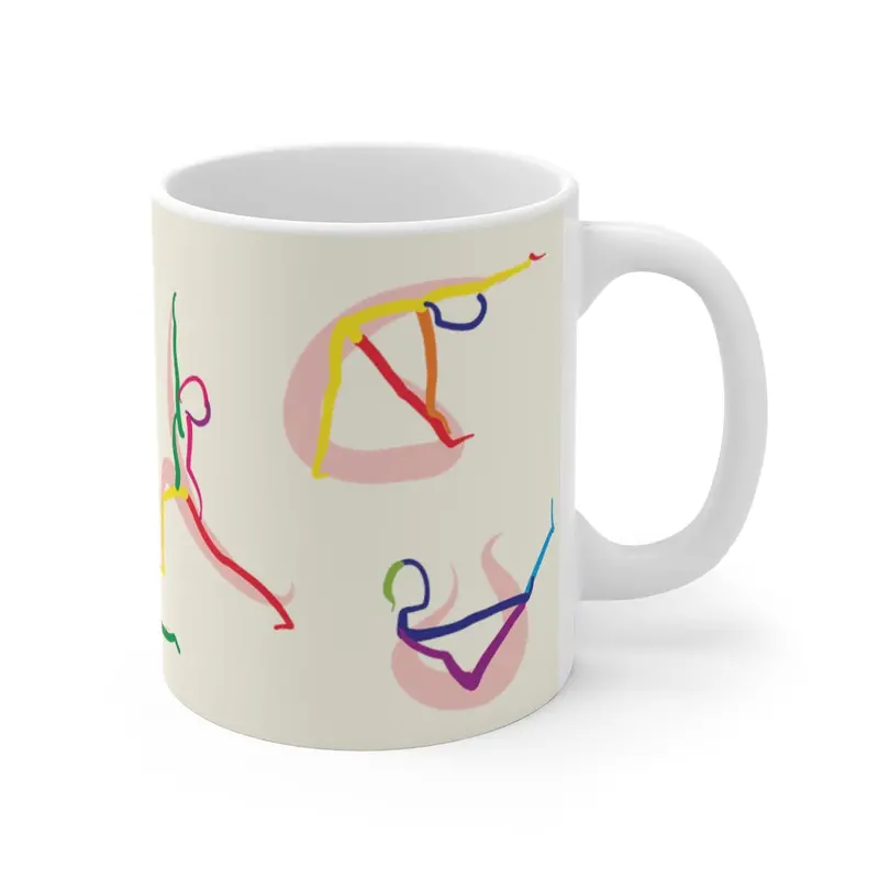 Minimalist Stick-Figure Yoga Poses Ceramic Coffee or Tea Mug