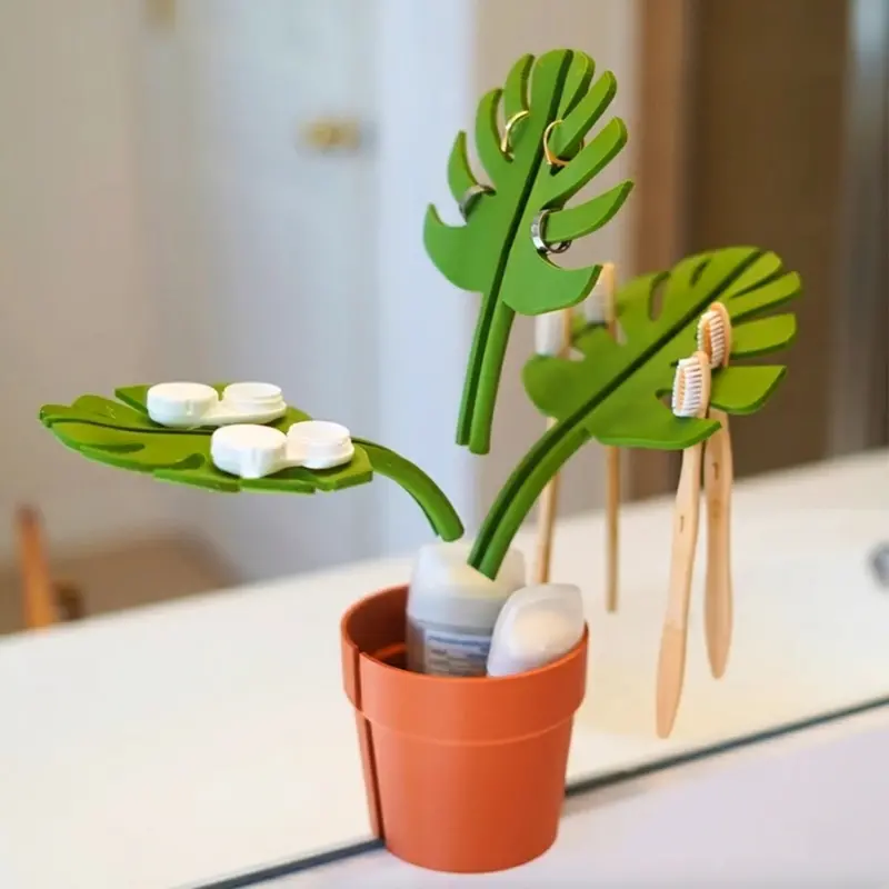 Monstera Leaf Mirror Wall Organizer for Bathrooms