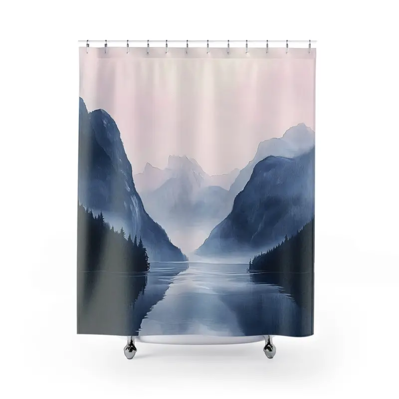 Mountain Landscape Shower Curtain with Scenic Nature Print