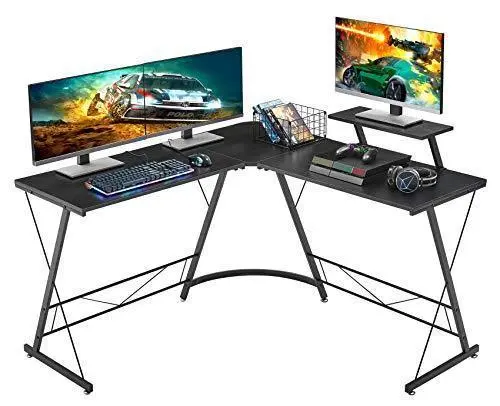 Mr IRONSTONE L-Shaped Gaming Desk – 50.8″ Corner Workstation with Monitor Shelf, Space-Saving Design & Tool-Free Assembly (Black)