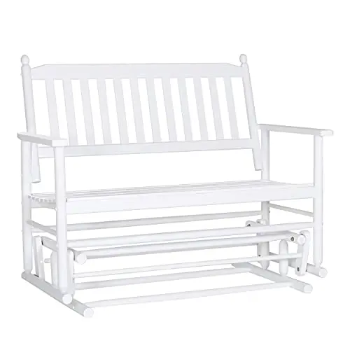 MUPATER Outdoor Glider Swing Bench – Two-Person Wooden Porch Loveseat with Rocking Motion for Patios and Gardens (White)